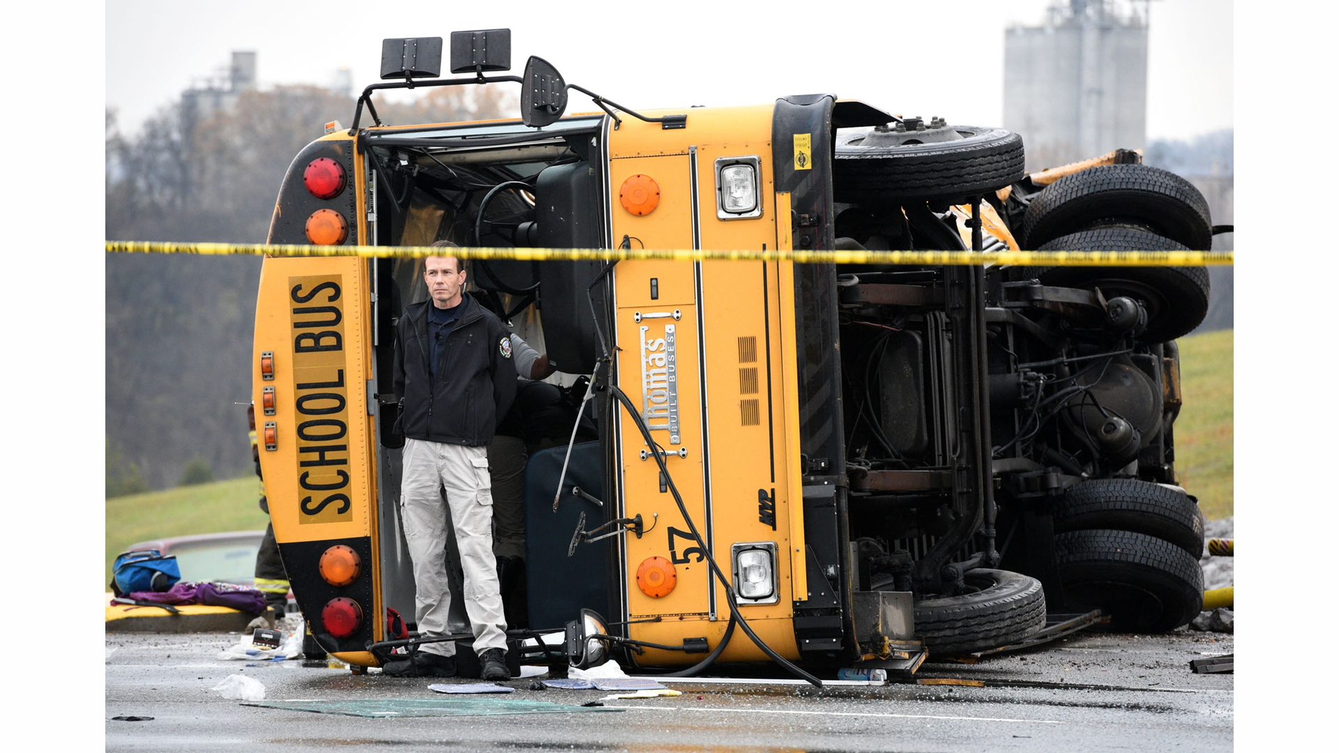 The other bus suffered front-end damage.