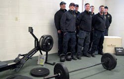 Firefighters from the Upper Pine River Fire Protection District in Colorado with the equipment from the 'Strength is Our Foundation' grant. It included a rowing machine, squat stand, workout bench and kettlebells. Firefighters from the Upper Pine River Fire Protection District in Colorado with the equipment from the 'Strength is Our Foundation' grant. It included a rowing machine, squat stand, workout bench and kettlebells.