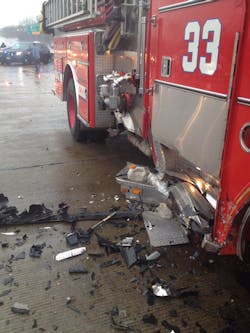 This engine was struck on an icy overpass on the Jersey Turnpike. This engine was struck on an icy overpass on the Jersey Turnpike.