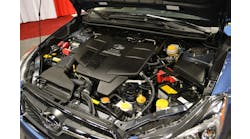 Photo 1. The Subaru XV CrossTrek hybrid has two 12-volt batteries under the hood because it has an engine Auto Stop/Start feature.