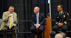 Retired FDNY Battalion Chief John Salka, left, makes a point during a training and tactics session moderated by Tim Sendelbach, center, editor-in-chief of Firehouse, as LA County Battalion Chief Derek Alkonis listens at Firehouse World. Retired FDNY Battalion Chief John Salka, left, makes a point during a training and tactics session moderated by Tim Sendelbach, center, editor-in-chief of Firehouse, as LA County Battalion Chief Derek Alkonis listens at Firehouse World.