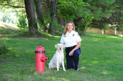 Gracie, the two-year-old yellow Lab, with Captain Roseanne Moreland. Gracie, the two-year-old yellow Lab, with Captain Roseanne Moreland.