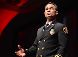 Los Angeles County Battalion Chief Derek Alkonis discussed change in the fire service during his keynote address. Los Angeles County Battalion Chief Derek Alkonis discussed change in the fire service during his keynote address.