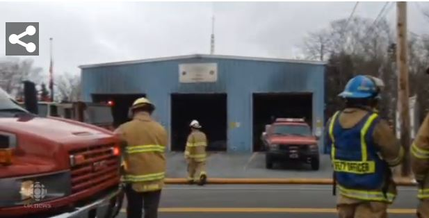 Crews at the scene of a fire at the Harrietsfield-Sambro Fire Department in Nova Scotia.