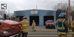 Crews at the scene of a fire at the Harrietsfield-Sambro Fire Department in Nova Scotia.