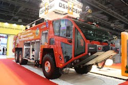 This Oshkosh Striker aircraft rescue and fire fighting (ARFF) vehicle was showcased at Intersec 2015 at the Dubai International Convention and Exhibition Center. The vehicle was on display courtesy of Kuwait International Airport.