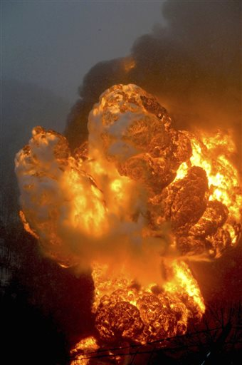 This fireball erupted following a train derailment in Boomer, W.Va.