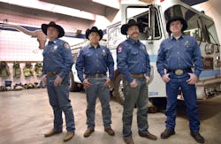 Fort Worth firefighters Rohn Renfro (left to right), Mark Espinosa, Capt. David Collard and Todd Brook pose in their uniforms while working at Station 80 last week. Fort Worth firefighters Rohn Renfro (left to right), Mark Espinosa, Capt. David Collard and Todd Brook pose in their uniforms while working at Station 80 last week.