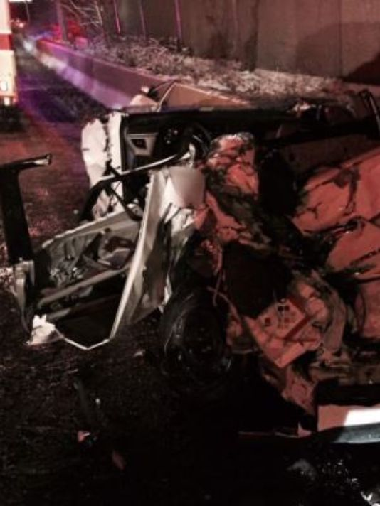 A truck struck two EMTs and this car along I-495.