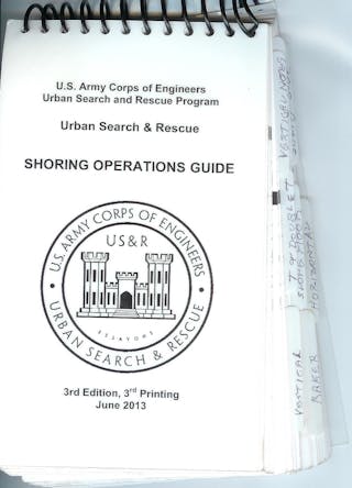 The USACE USAR Shoring Operations Guide, which includes tabs to help you quickly locate needed information.