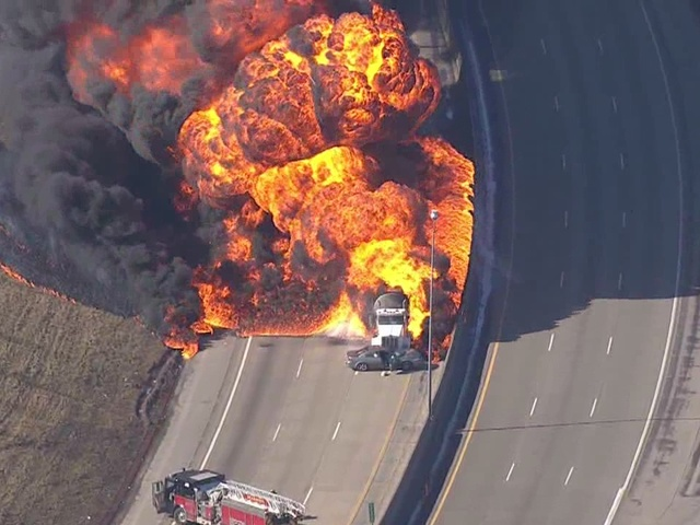 This massive fire has shut down I-94 in Dearborn.