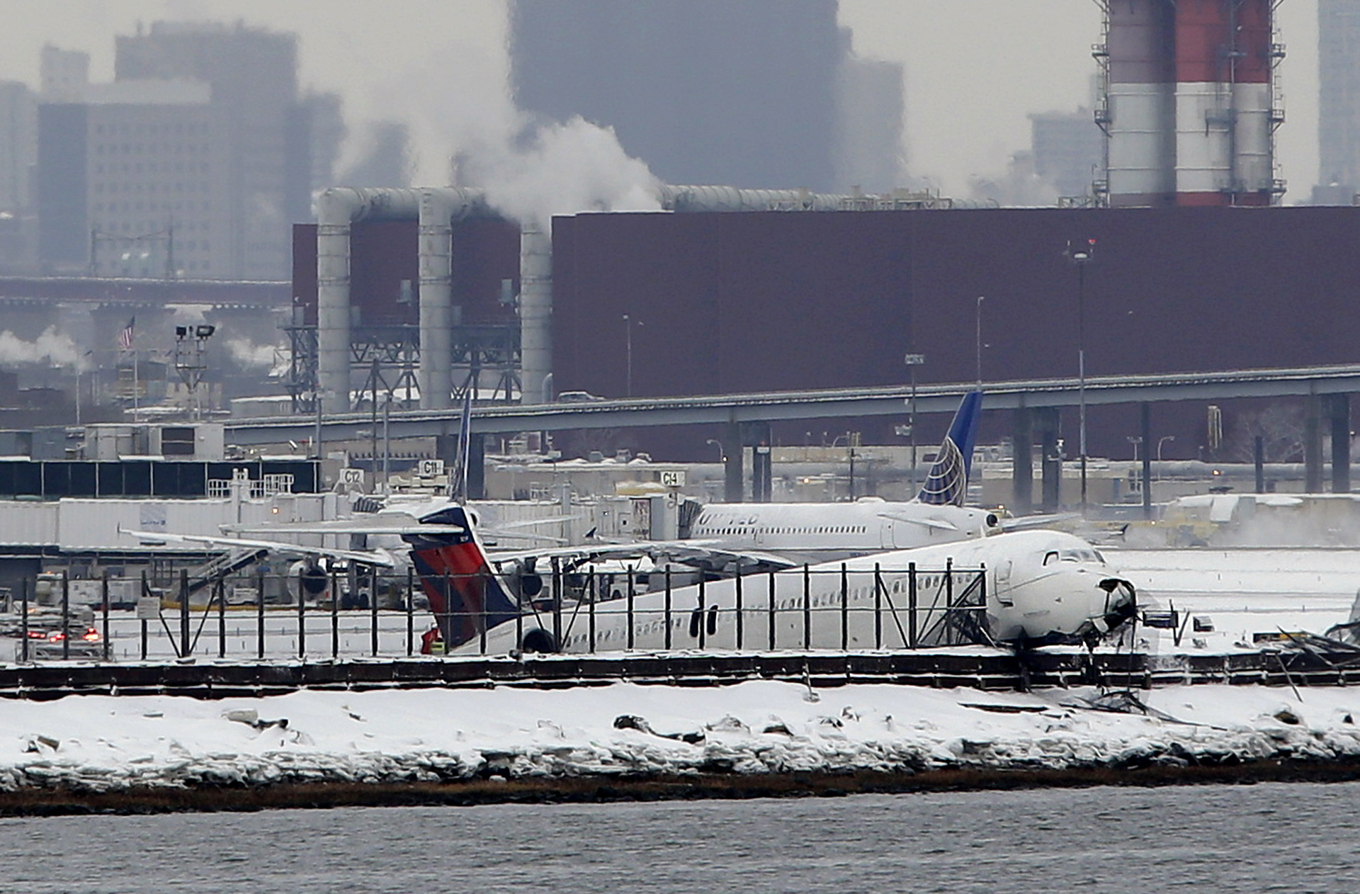 The nose came close to going into the bay.