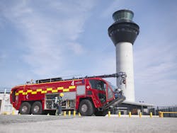 Oshkosh is showcasing a wide range of new products and advanced technologies at Interschutz 2015 on June 8-13. Headlining the booth will be the unveiling of the new Oshkosh&circledR; fire apparatus. Shown here is the Oshkosh Striker&circledR; 6 X 6, courtesy of Manchester International Airport.