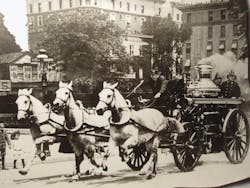 FDNY Engine Company 74 responding along Broadway circa 1900. FDNY Engine Company 74 responding along Broadway circa 1900.
