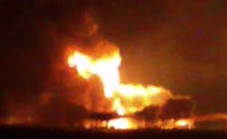 This frame grab of a video from the news station Noticias Ciudad del Carmen shows a fire burning at an oil platform in the Gulf of Mexico along the Mexican coast before sunrise on Wednesday, April 1, 2015. The fire broke out overnight at the Abkatun Permanente platform, located in the Campeche Sound, near the coast of the Mexican states of Campeche and Tabasco. This frame grab of a video from the news station Noticias Ciudad del Carmen shows a fire burning at an oil platform in the Gulf of Mexico along the Mexican coast before sunrise on Wednesday, April 1, 2015. The fire broke out overnight at the Abkatun Permanente platform, located in the Campeche Sound, near the coast of the Mexican states of Campeche and Tabasco.