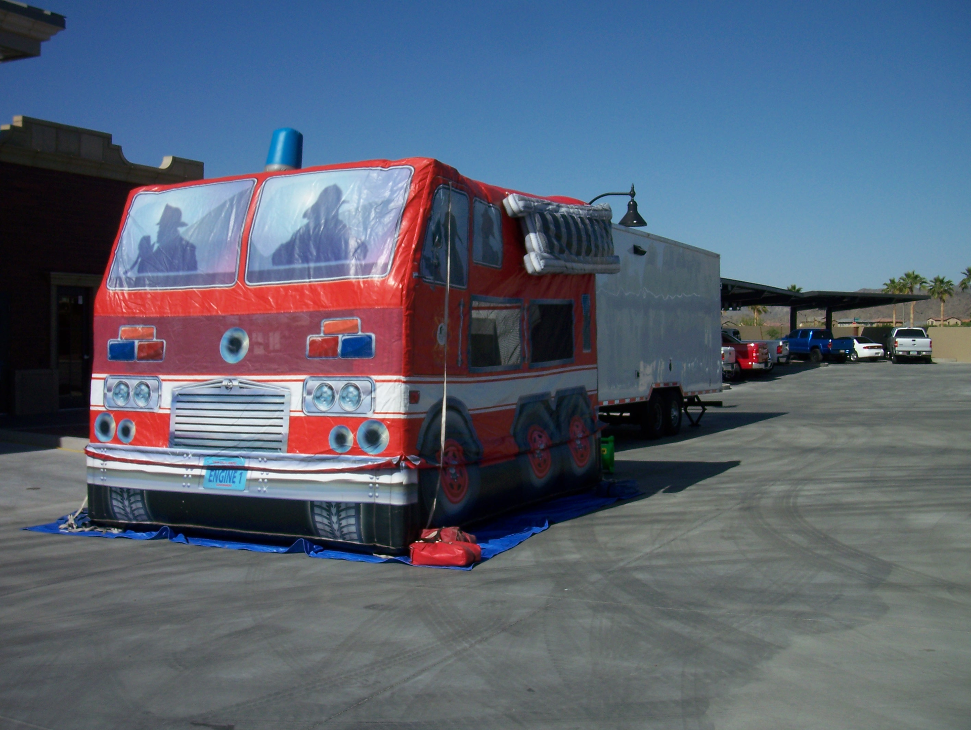 The Buckeye, AZ, Fire Department brought in a fire truck-shaped inflatable jumping structure during the opening of their new fire station.