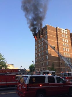 This high-rise fire in the nation&apos;s capital Wednesday morning left one firefighter dead and three others hurt.