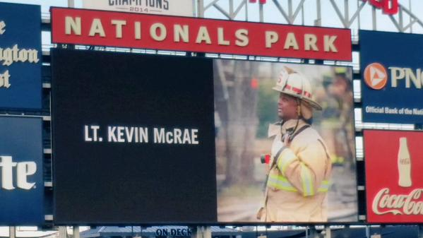 The Washington Nationals honored D.C. Lt. Kevin McRae with a tribute and moment of silence before a game.