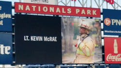 The Washington Nationals honored D.C. Lt. Kevin McRae with a tribute and moment of silence before a game. The Washington Nationals honored D.C. Lt. Kevin McRae with a tribute and moment of silence before a game.