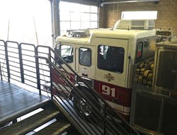 Phoenix Fire Station 13 was built on a slope, so the apparatus bay is five feet lower than the living area.