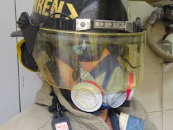 University of Extrication research work involving cutting carbon fiber material required personnel to take serious respiratory precautions. Pictured here is our tool operator showing his level of respiratory protection due to the airborne hazard from the carbon fiber material. University of Extrication research work involving cutting carbon fiber material required personnel to take serious respiratory precautions. Pictured here is our tool operator showing his level of respiratory protection due to the airborne hazard from the carbon fiber material.