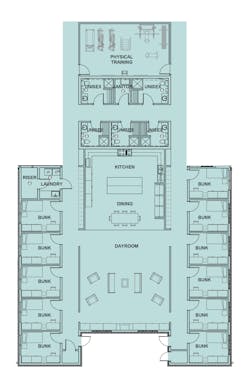 While there are a number of approaches to designing sleeping areas, restrooms and locker areas to address privacy and mix of gender, a high percentage of departments are opting for a more gender-neutral approach. Pictured here is the Buckley, WA, Fire Department's living quarters, which includes individual bunk rooms with study areas included and single-occupancy toilets that include showers. While there are a number of approaches to designing sleeping areas, restrooms and locker areas to address privacy and mix of gender, a high percentage of departments are opting for a more gender-neutral approach. Pictured here is the Buckley, WA, Fire Department's living quarters, which includes individual bunk rooms with study areas included and single-occupancy toilets that include showers.