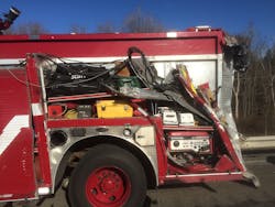 A car hauler struck the truck, which had been responding to an incident on the Ohio Turnpike. A car hauler struck the truck, which had been responding to an incident on the Ohio Turnpike.