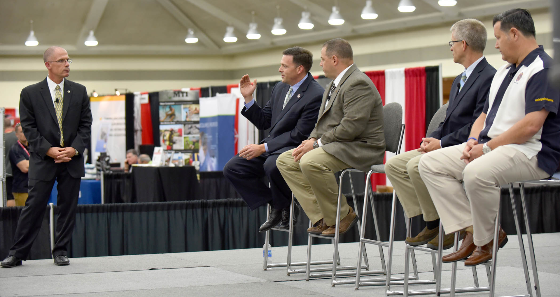 Firehouse Editor-in-Chief Tim Sendelbach moderated the panel discussion among (from left) Fire Chief Michael O'Brian of Brighton Area Fire Authority in Michigan; Iowa City Battalion Chief Eric Nurnberg, who wrote the book Firepsyche; Deputy Chief John Tippett of the Charleston, SC, Fire Department; and Division Chief Bryan Frieders, president of the Firefighter Cancer Support Network.