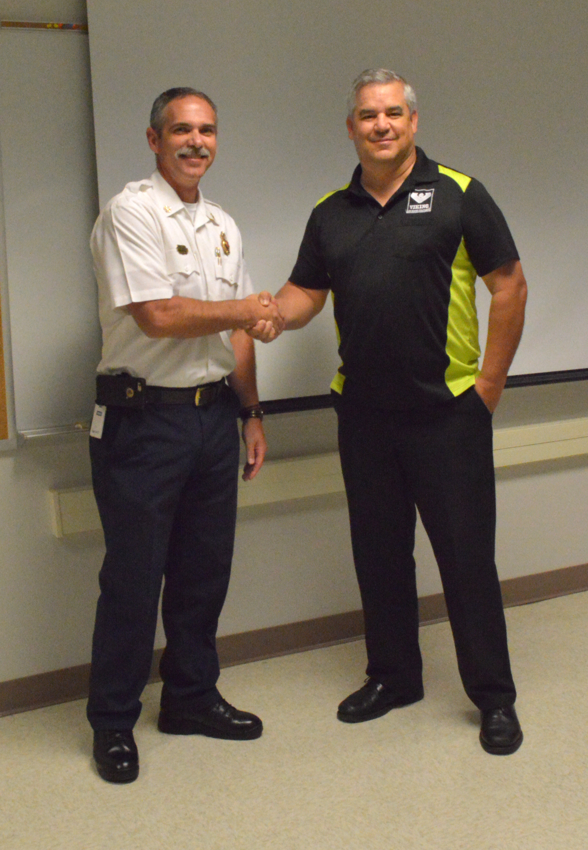 Albuquerque Fire Chief David Downey with VIKING Western US Sales Manager Grant Grinstead