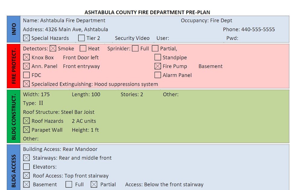 Fire Department Preplan Form Using Word Firehouse
