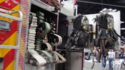 Creative use of space goes a long way to preserving it. Mounting SCBAs on a pull-out board with a swing down bracket makes good use of compartment space that would not normally be easily accessible. Notice the tools placed right next to the SCBAs, making it much easier for firefighters to get into action. Creative use of space goes a long way to preserving it. Mounting SCBAs on a pull-out board with a swing down bracket makes good use of compartment space that would not normally be easily accessible. Notice the tools placed right next to the SCBAs, making it much easier for firefighters to get into action.