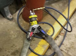 Photo 3 - A 'Plan B' was developed for this standpipe operations class held during the winter. A little innovation helped firefighters train with air in standpipes, instead of water, preventing damage to equipment and injuries to students. Photo 3 - A 'Plan B' was developed for this standpipe operations class held during the winter. A little innovation helped firefighters train with air in standpipes, instead of water, preventing damage to equipment and injuries to students.