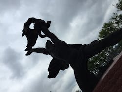 A statue of Prometheus stealing fire from the gods stands near the Chernobyl Firefighters Memorial. A statue of Prometheus stealing fire from the gods stands near the Chernobyl Firefighters Memorial.