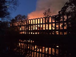 A vacant warehouse burns in Haverhill, Mass. A vacant warehouse burns in Haverhill, Mass.