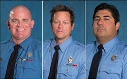 Austin Firefighter Jeremy Burke (left to right), Lt. Willie Cook and Firefighter Jimmy Casares were burned after the floor they were working on collapsed Sunday morning. Austin Firefighter Jeremy Burke (left to right), Lt. Willie Cook and Firefighter Jimmy Casares were burned after the floor they were working on collapsed Sunday morning.