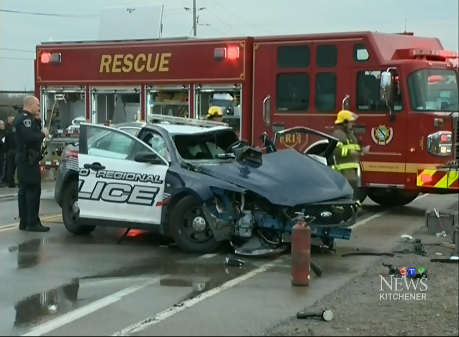 The officer was pinned in this vehicle.