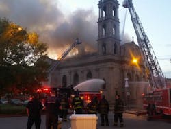 Crews are battling a fire in a large Chicago church.