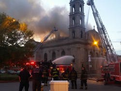 Crews are battling a fire in a large Chicago church. Crews are battling a fire in a large Chicago church.
