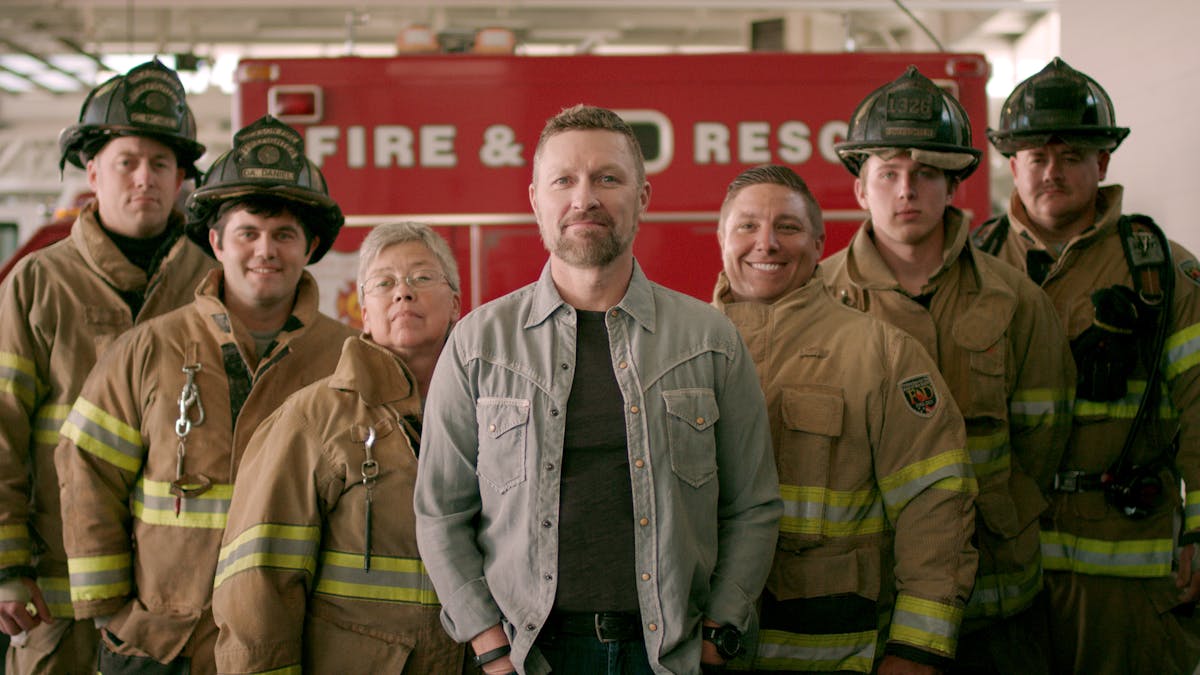 Country Music Star Craig Morgan with firefighters from Dickinson, TN, who helped create the PSAs to promote fire safety.