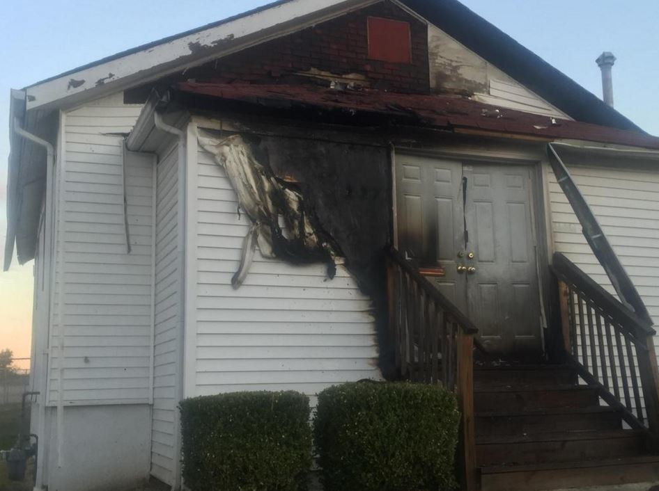 The aftermath of the fifth fire set outside of a church in St. Louis in recent weeks.
