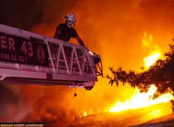 A woman who refused to come down a ladder went back inside to rescue her dog. A woman who refused to come down a ladder went back inside to rescue her dog.