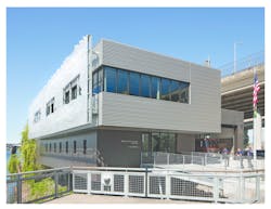 The exterior of the fire station alongside the river. The exterior of the fire station alongside the river.