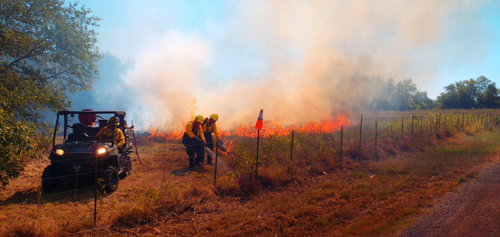 EarthClean Corporation today announced the introduction of an advanced formula of its patented TetraKO&circledR; firefighting water enhancer. The all-new TetraKO XL-P granulate formula easily mixes with water and can be poured directly into a wide range of existing firefighting equipment, including air-pressurized fire extinguishers, backpack sprayers, skid units, utility vehicles (UTVs) and tankers. The biodegradable mixed solution provides unmatched Class-A firefighting performance. Shown here, TetraKO is applied as part of a prescribed fire in Texas.