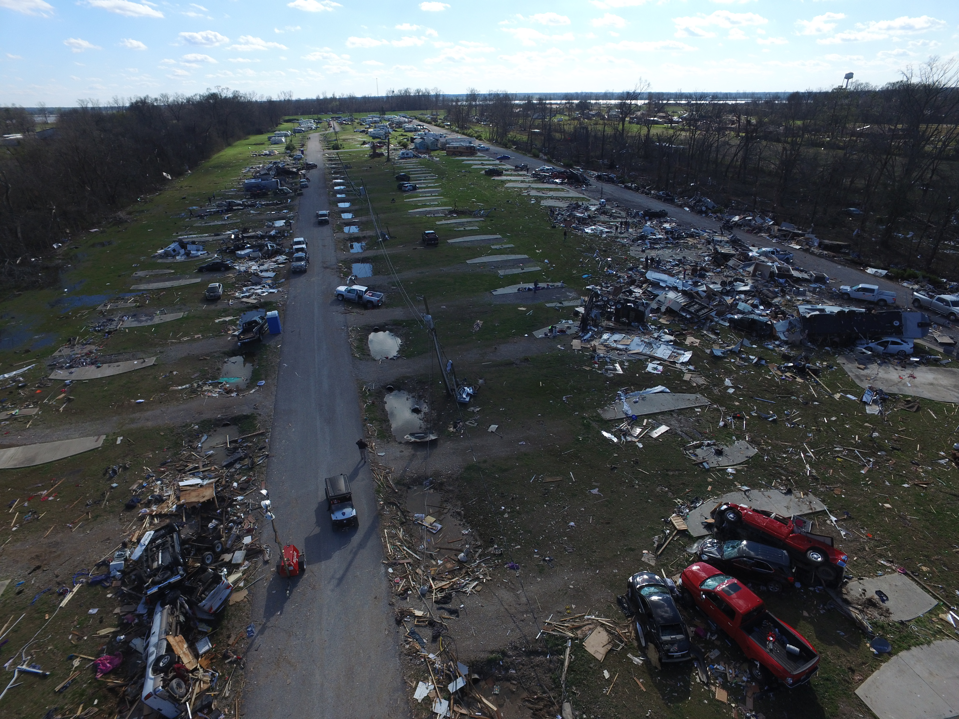 This image captured by a State Fire Marshal's drone shows the extent of the search area and the damage.