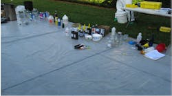 Common items to look for when determining the presence of a meth lab include drain cleaner, camping fuel, cold tablets, gas line anti-freeze, propane tanks, power drink bottles, matchbooks and starter fuel.