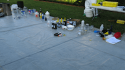 Common items to look for when determining the presence of a meth lab include drain cleaner, camping fuel, cold tablets, gas line anti-freeze, propane tanks, power drink bottles, matchbooks and starter fuel. Common items to look for when determining the presence of a meth lab include drain cleaner, camping fuel, cold tablets, gas line anti-freeze, propane tanks, power drink bottles, matchbooks and starter fuel.