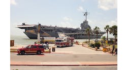 Hazmat 12 and BC2 in front of the USS Lexington Aircraft Carrier Museum in Corpus Christi Bay.