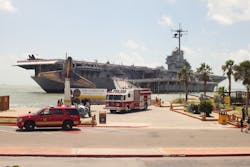 Hazmat 12 and BC2 in front of the USS Lexington Aircraft Carrier Museum in Corpus Christi Bay. Hazmat 12 and BC2 in front of the USS Lexington Aircraft Carrier Museum in Corpus Christi Bay.