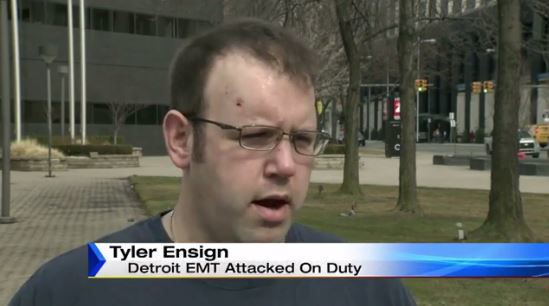 Detroit EMT Tyler Ensign was injured Tuesday night.