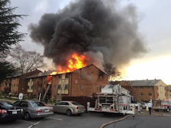 Prince George&apos;s County firefighters tackle apartment building fire.